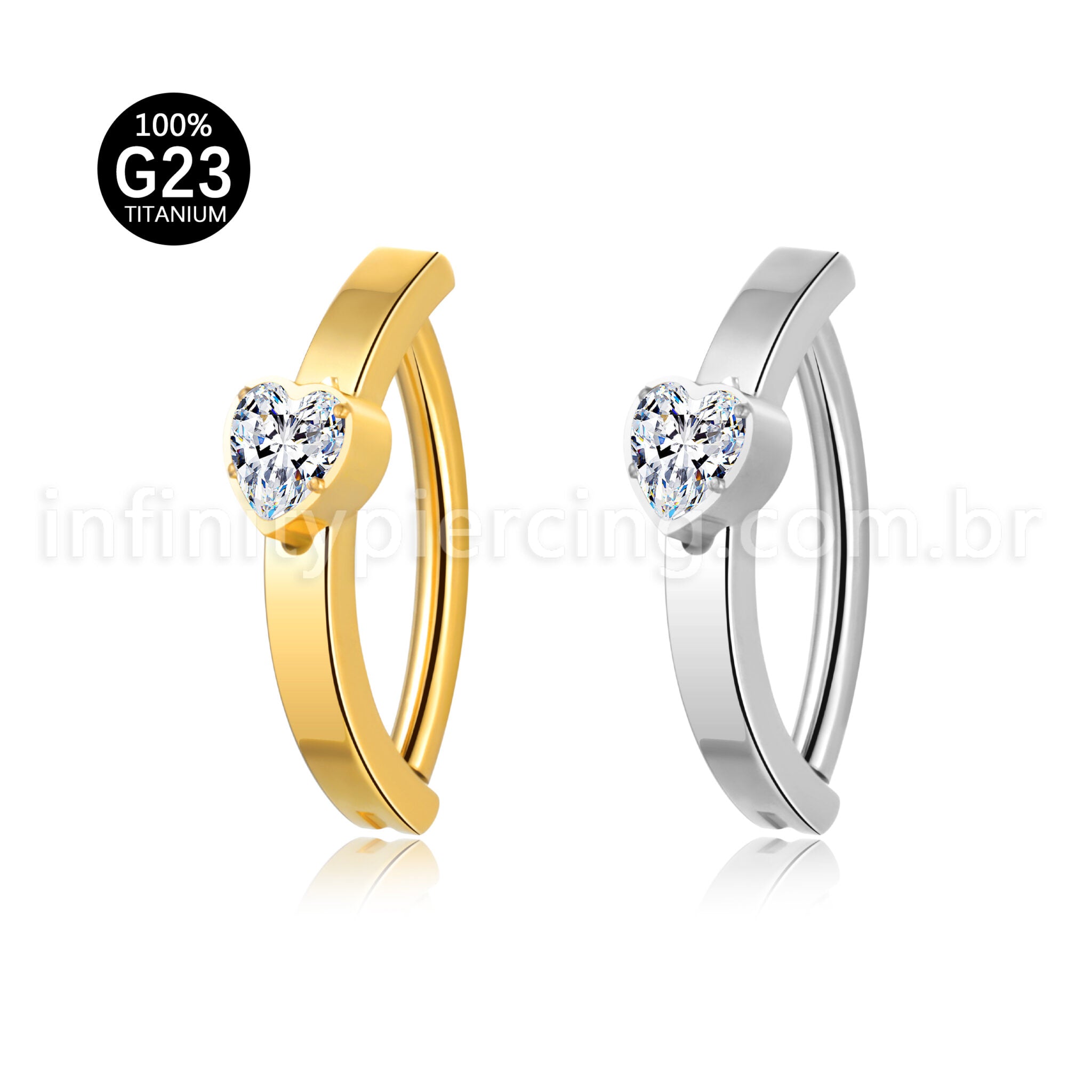 Piercing Argola Umbigo Titânio Coração Zircônia